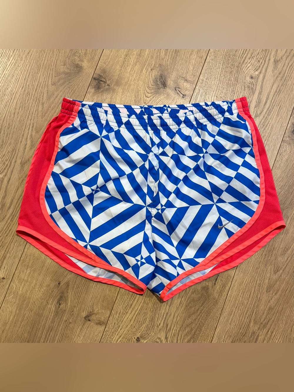 Nike Dri-FIT Women's Running Shorts Blue White Geometric Lined Drawstring XS